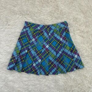Vintage Y2K 90s Retro Preppy American Apparel blue plaid pleated mini skirt
